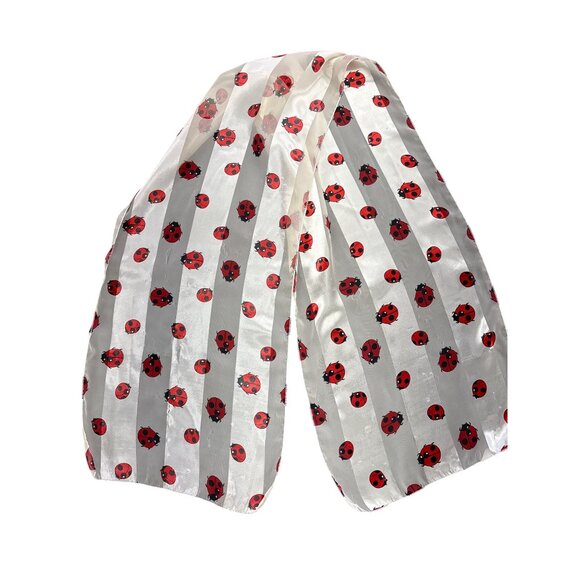 Vintage Ladybug Print Sheer Scarf 13x59 Inches Made In Korea 100% Polyester Red - Picture 1 of 4